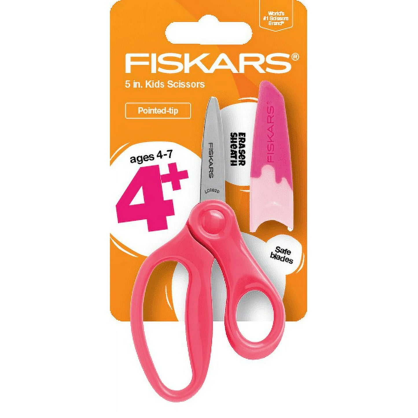 Fiskars 5 Inch Pointed Kids Scissor Ages 4-7, Safety Scissors With Cover